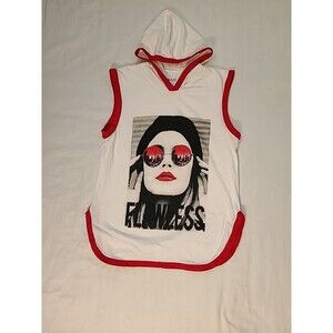 On Fire T Shirt Womens Size 1X Red Sleeveless Graphic  Girl Tee 100% Cotton